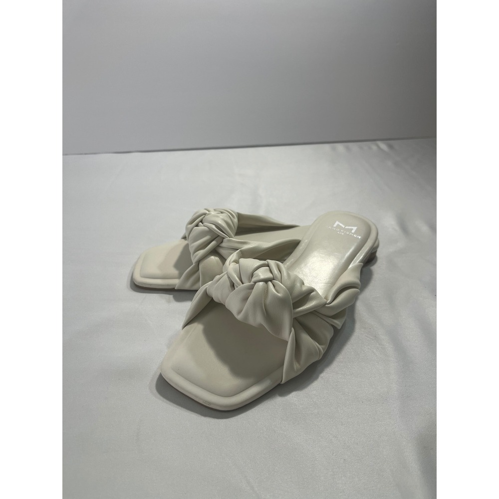 Marc Fisher LTD Farisa Knotted Square Toe Slide Sandals Womens 6M Ivory Flat